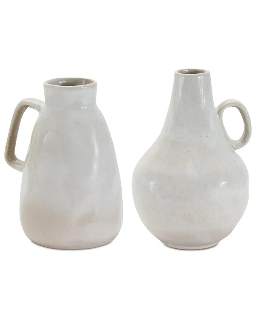 Set of 2 Ceramic Jug Vases - White