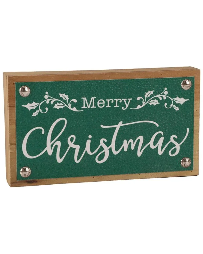 Set of 2 Merry Christmas Sign with Faux Leather Accent - Green image