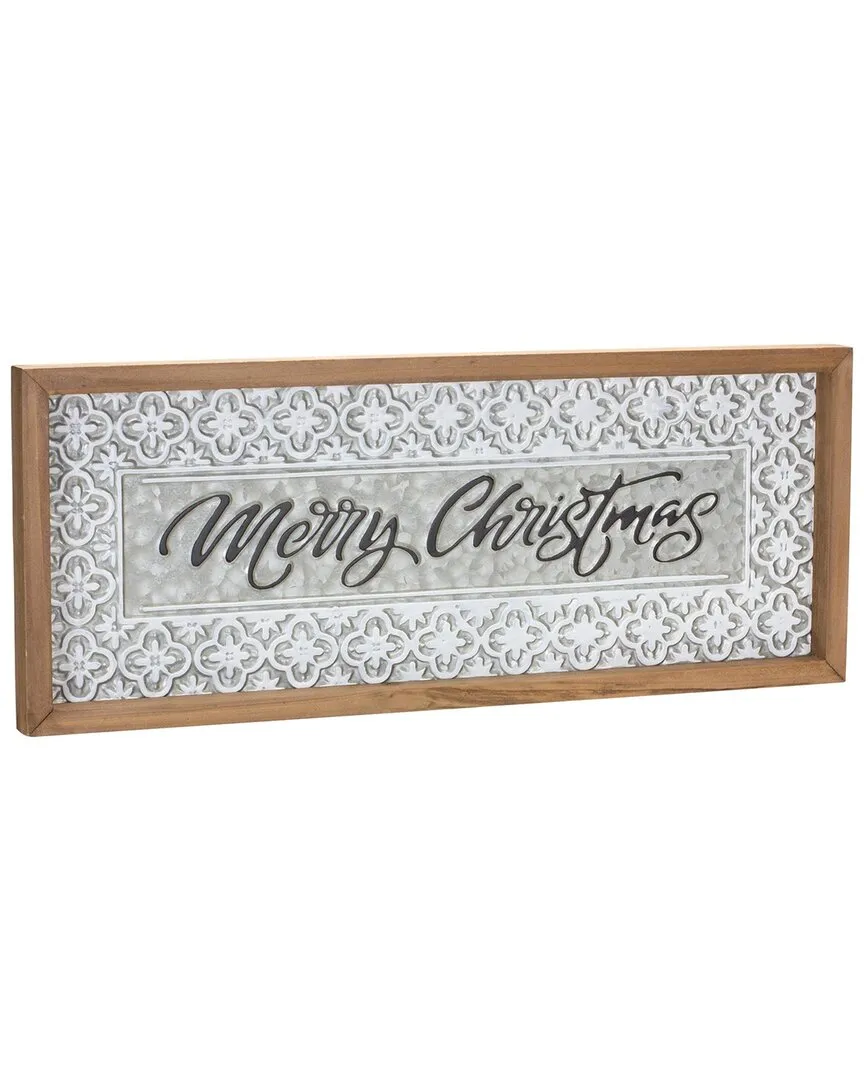 Set of 2 Ornate Metal Merry Christmas Sign - White