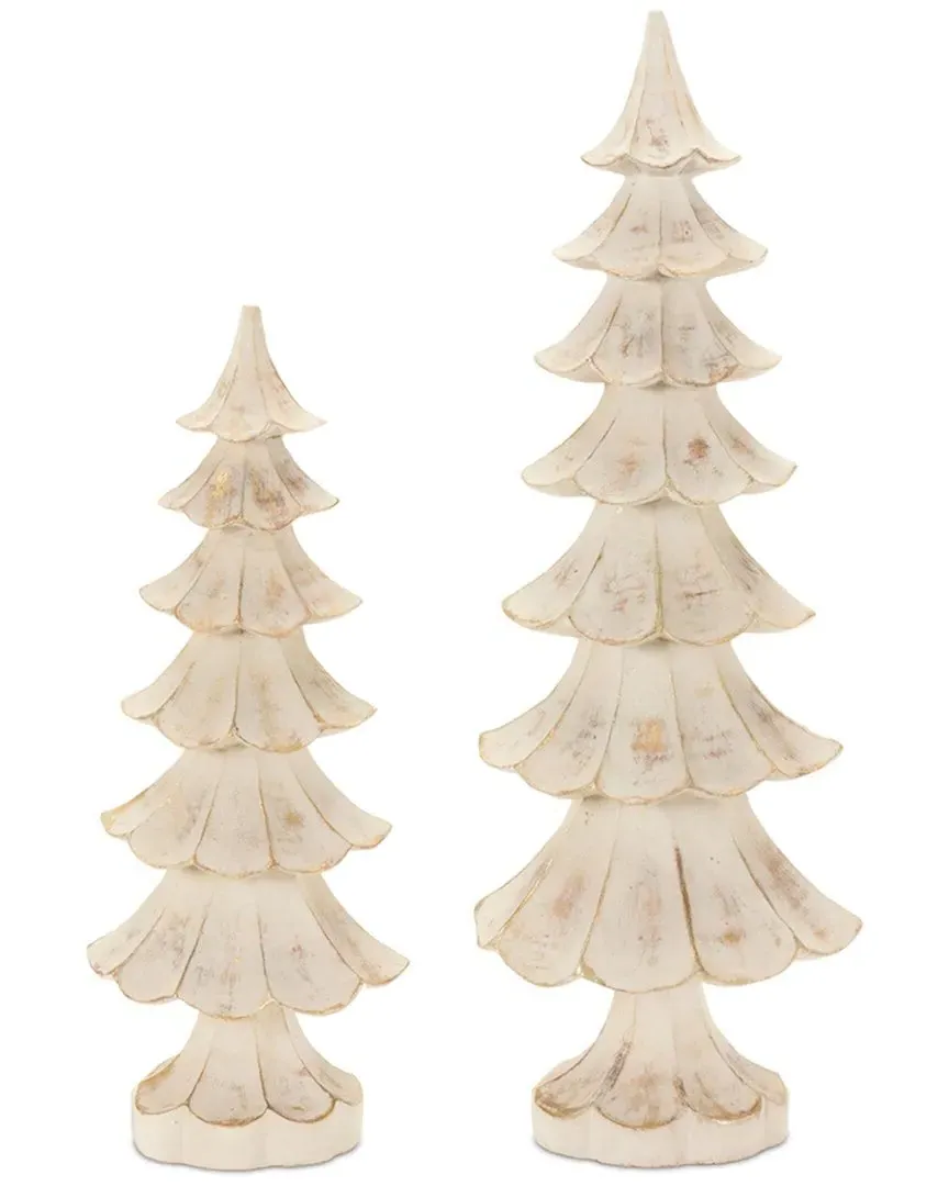 Set of 2 Pine Tree Decorations - Brushed Gold, Polyresin image