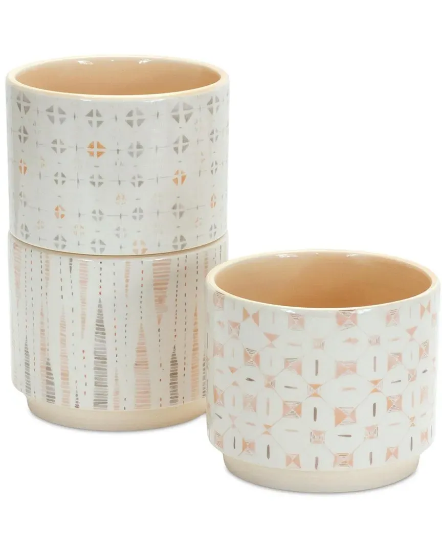 Set of 3 Blush Patterned Stacking Pots - White, Dolomite
