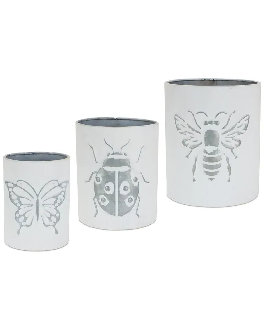 Set of 3 Brushed Metal Insect Pots - White, Iron image