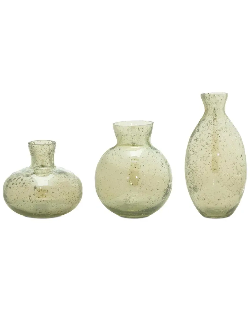 Set of 3 Bubbled Glass Bud Vases - Green image