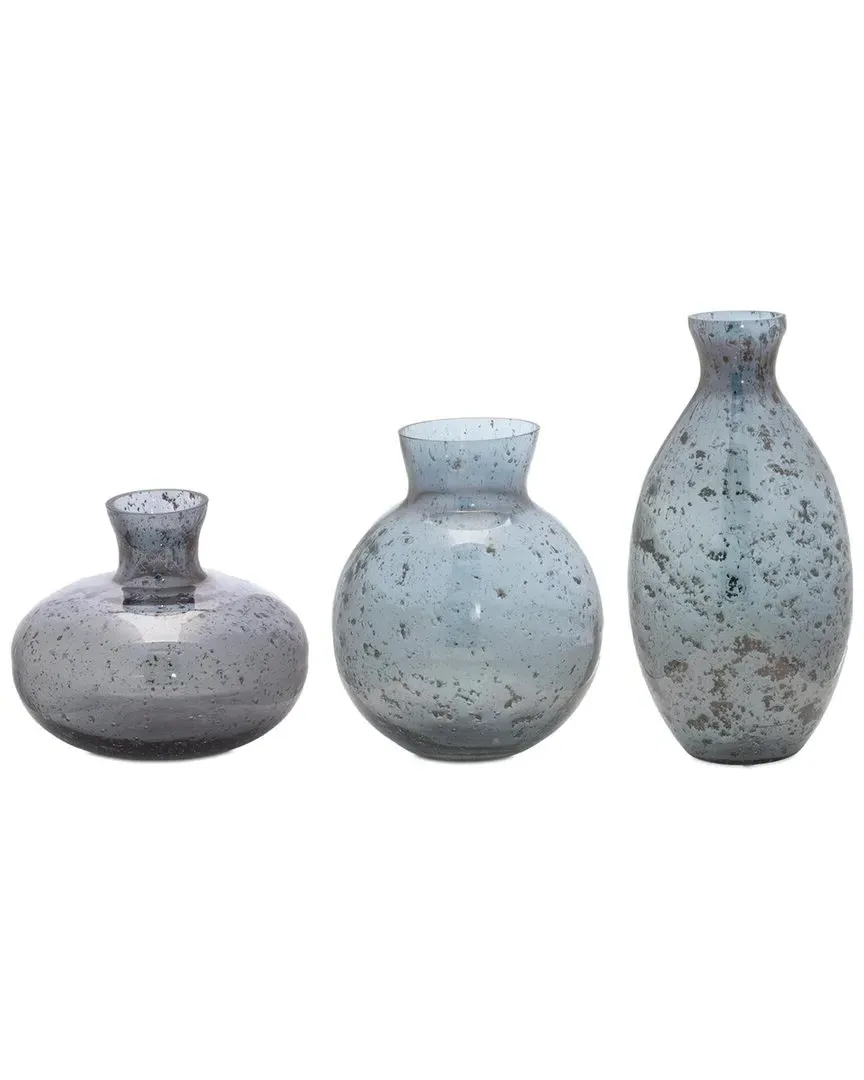 Set of 3 Bubbled Glass Bud Vases - Grey