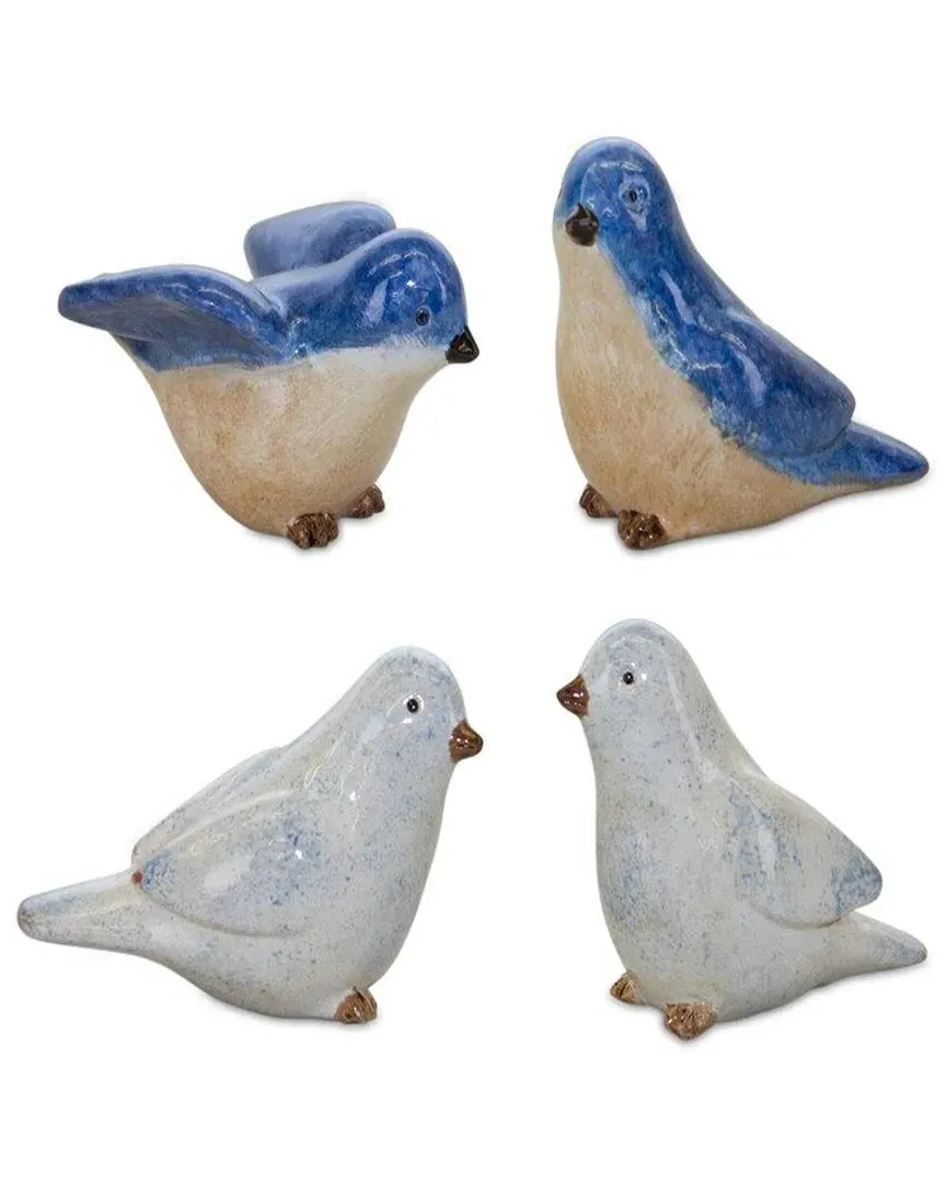 Set of 4 Bird Figurines - Blue, Polyresin image