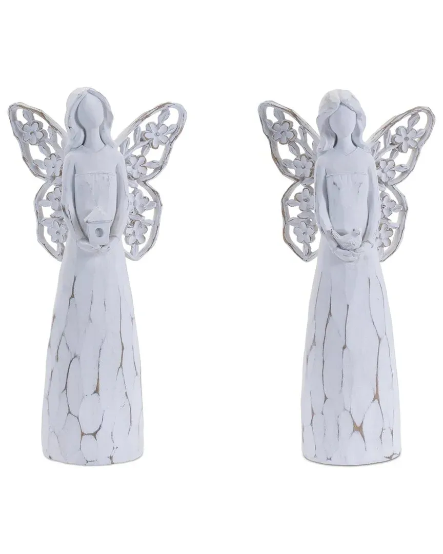 Set of 4 Butterfly Wing Angel Figurines - White, Polyresin