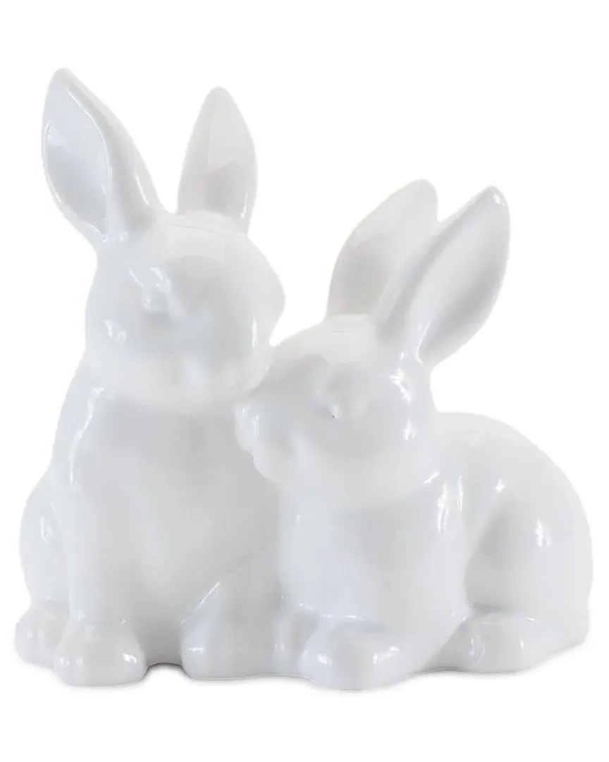 Set of 4 Ceramic Mini Garden Bunny Couple - White