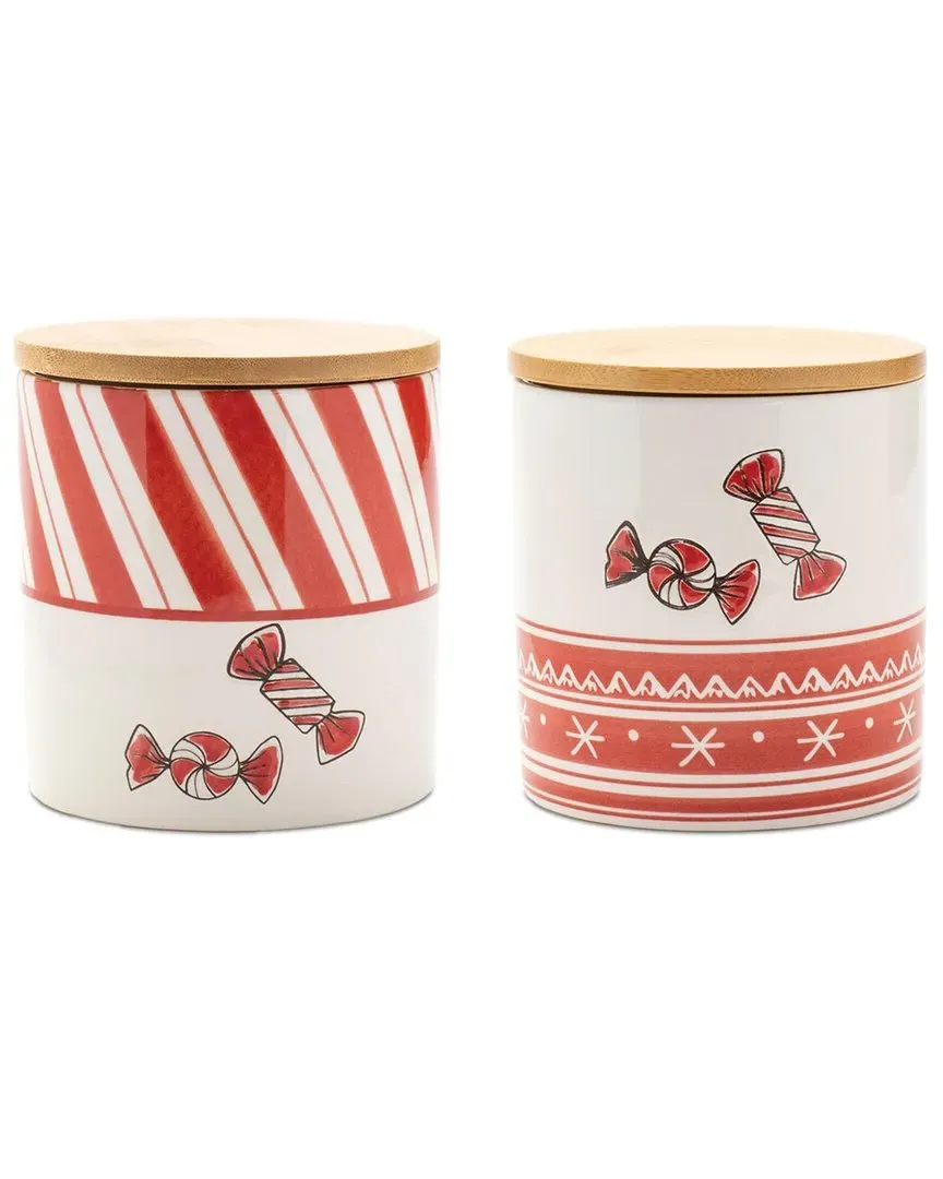 Set of 4 Ceramic Peppermint Candy Canisters - Red