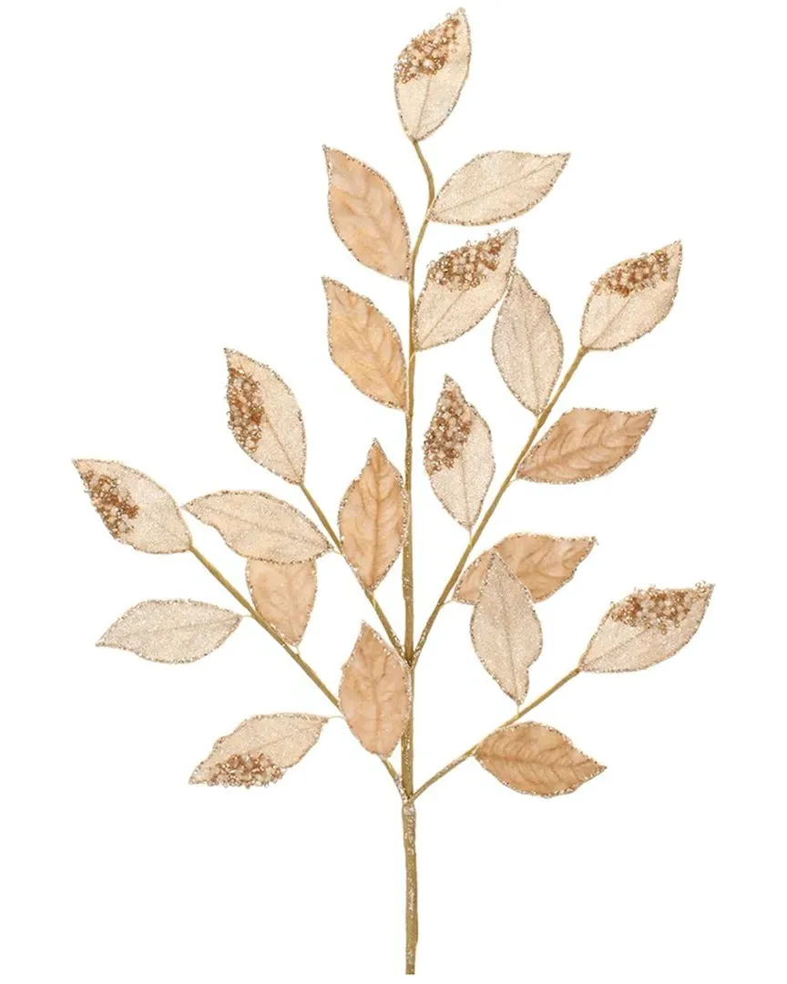 Set of 6 Beaded Peach Leaf Spray - Gold