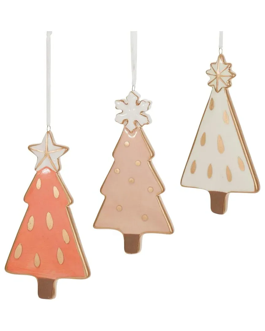 Set of 6 Ceramic Pine Tree Ornaments - Beige image