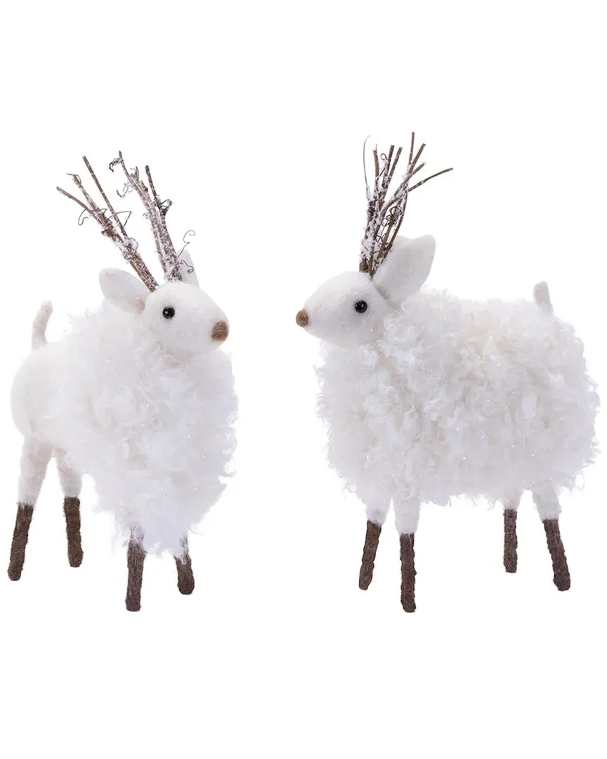Set of 6 Fluffy Winter Deer Shelf Sitters - White, Faux Fur image