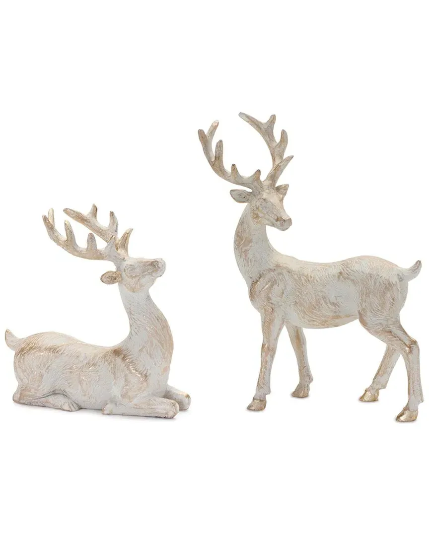 Set of 6 Holiday Deer Figurines - White, Polyresin image