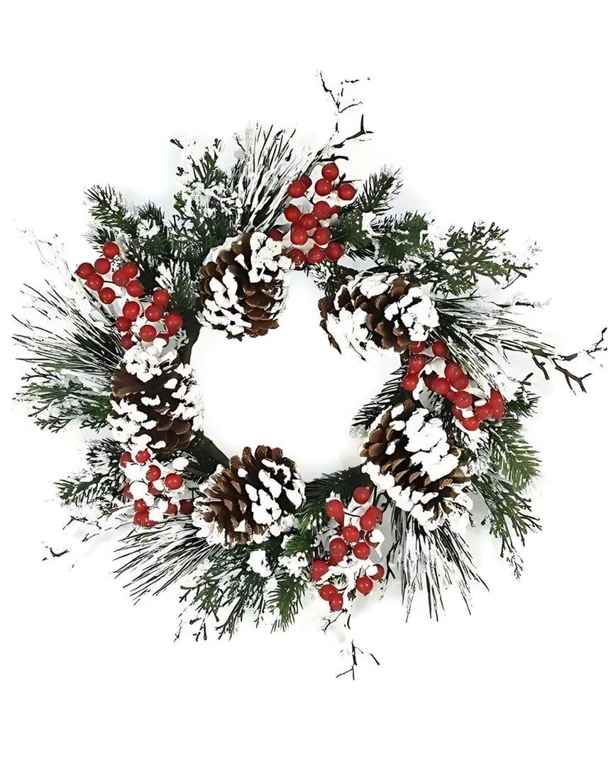 Snow Mixed Pine Berry Wreath - Green image