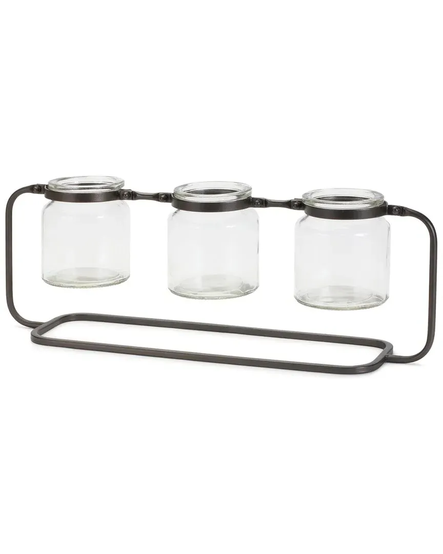 Triple Bottle Vases in Iron Stand - Black image