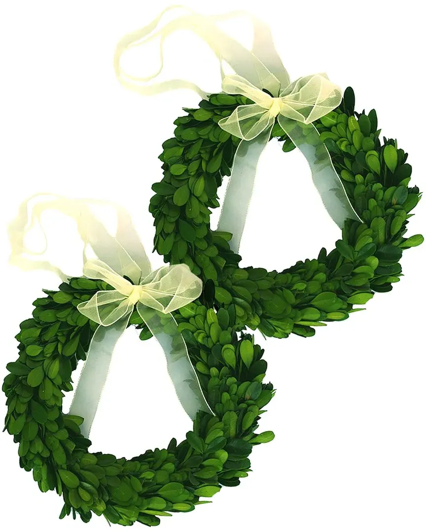 Set of 2 Round Boxwood Wreaths - Green image