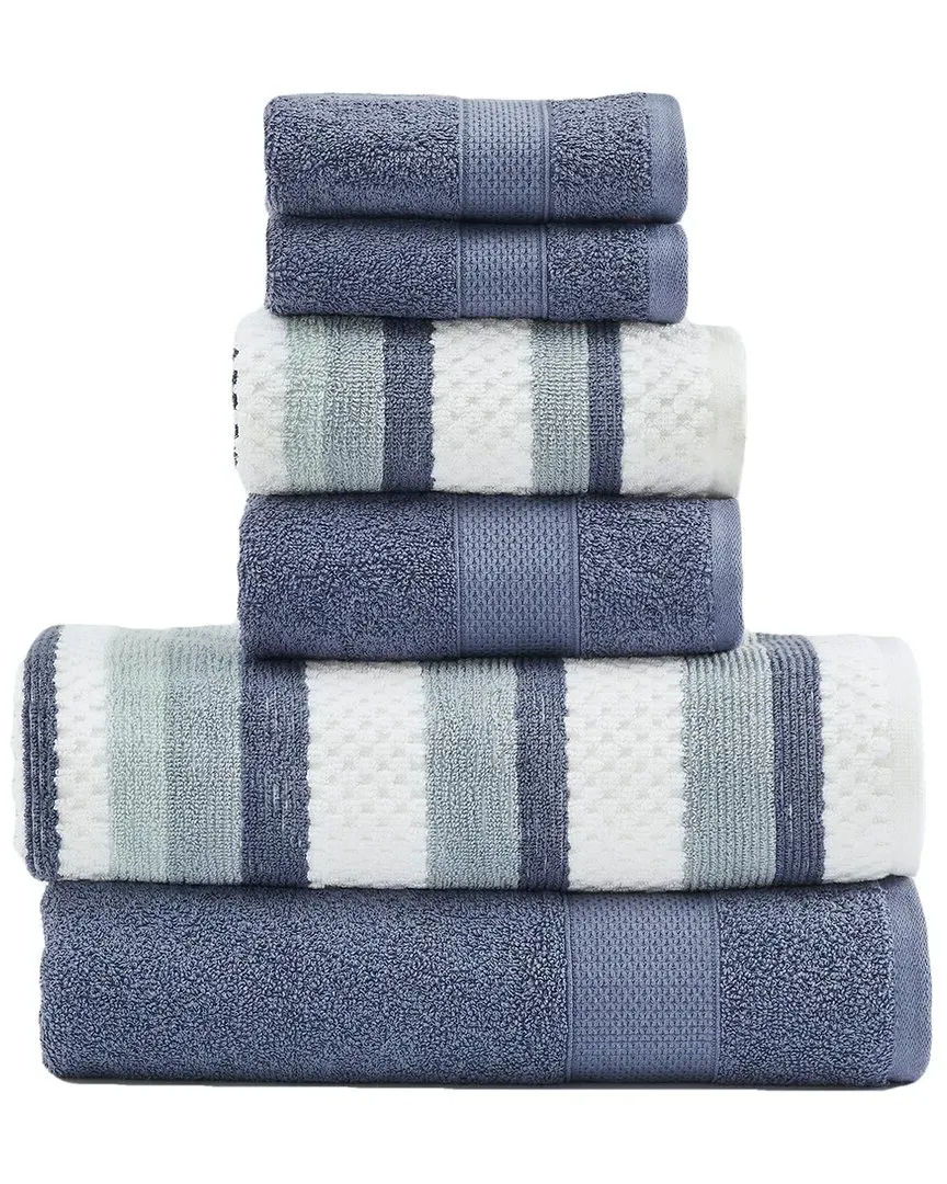 6-Piece Yarn Dyed Jacquard Towel Set - Blue, Cotton image