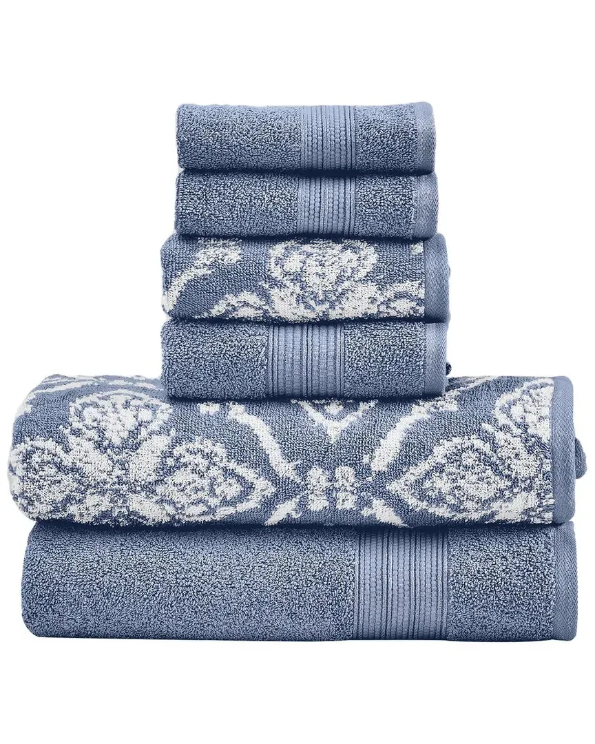 6-Piece Yarn Dyed Jacquard Towel Set - Blue, Cotton