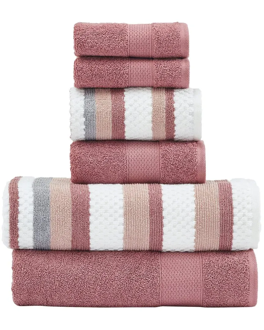 6-Piece Yarn Dyed Jacquard Towel Set - Brown, Cotton