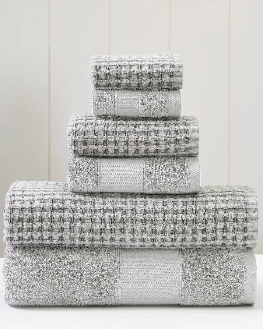 6pc Yarn-Dyed Cobblestone Jacquard Towel Set - Silver, Cotton