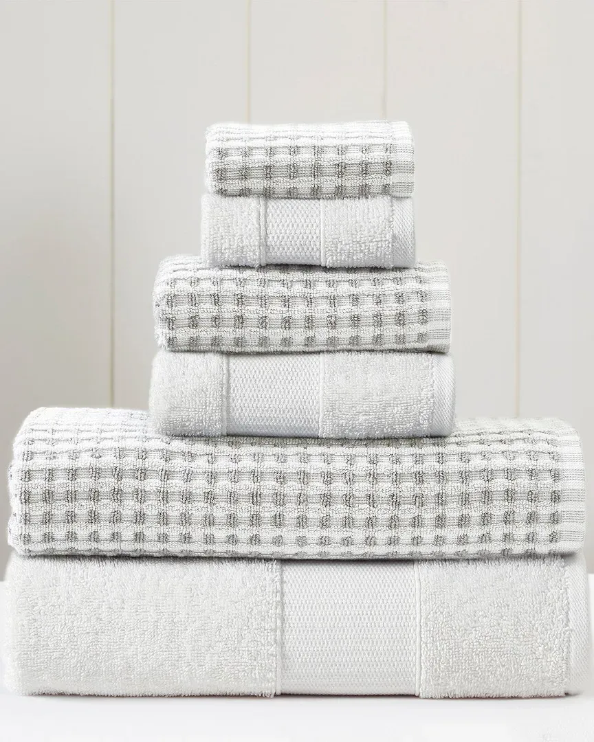6pc Yarn-Dyed Cobblestone Jacquard Towel Set - White, Cotton