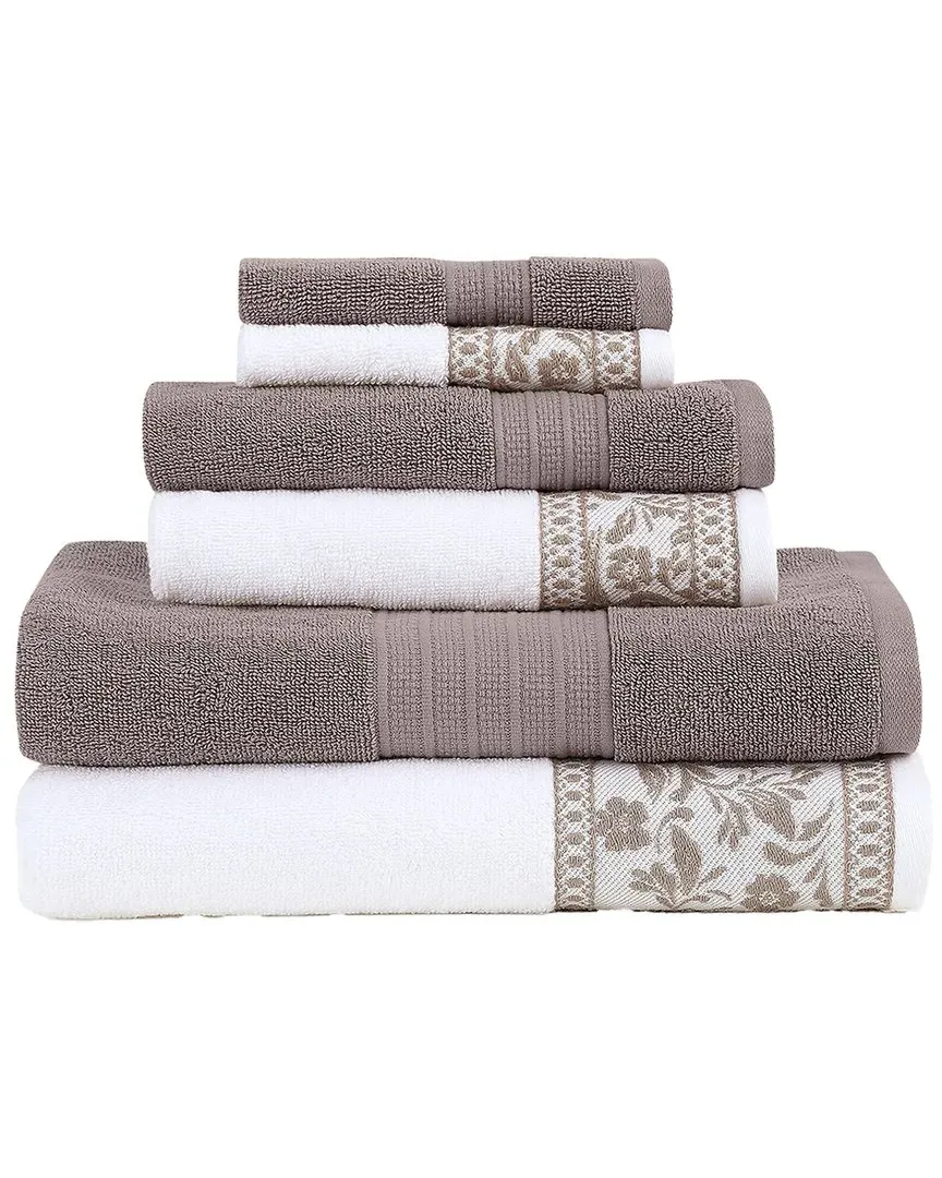 Allie Jacquard Border 6-Piece Towel Set - Brown, Cotton