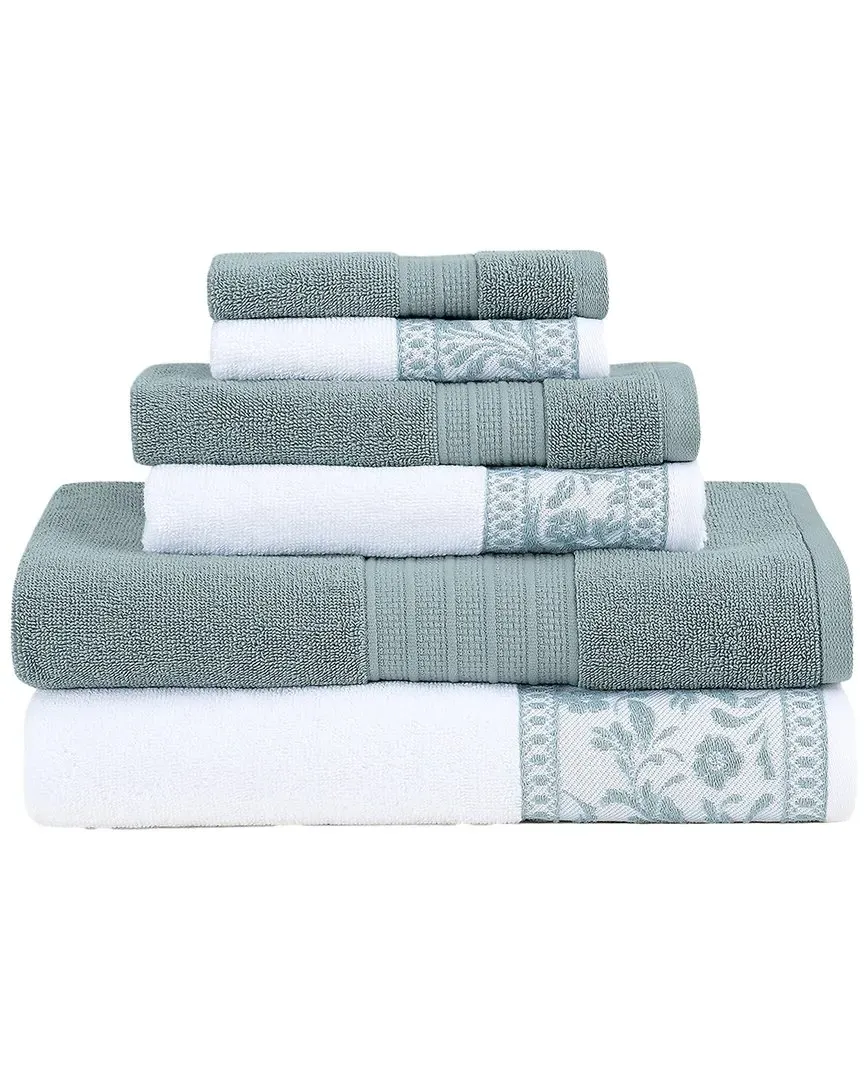 Allie Jacquard Border 6-Piece Towel Set - Green, Cotton
