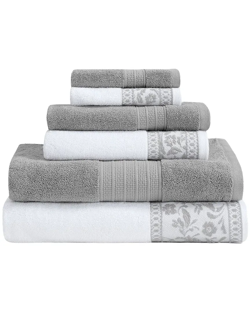 Allie Jacquard Border 6-Piece Towel Set - Grey, Cotton