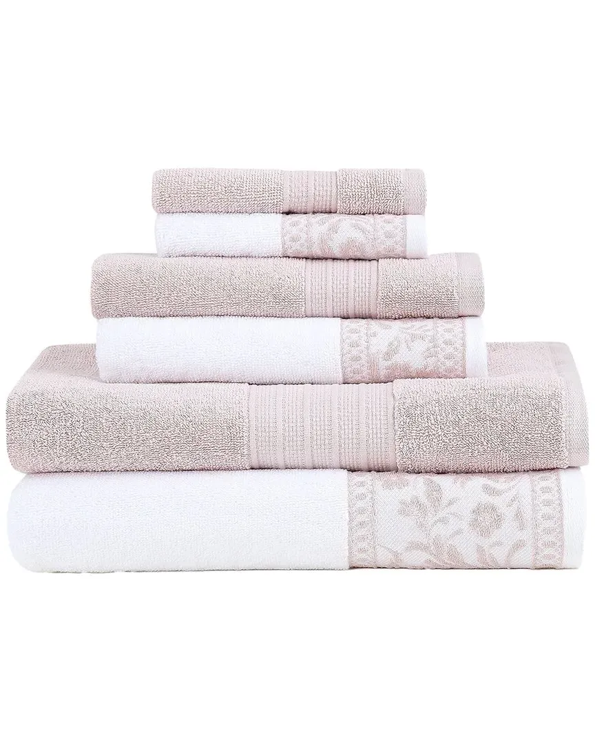 Allie Jacquard Border 6-Piece Towel Set - Pink, Cotton