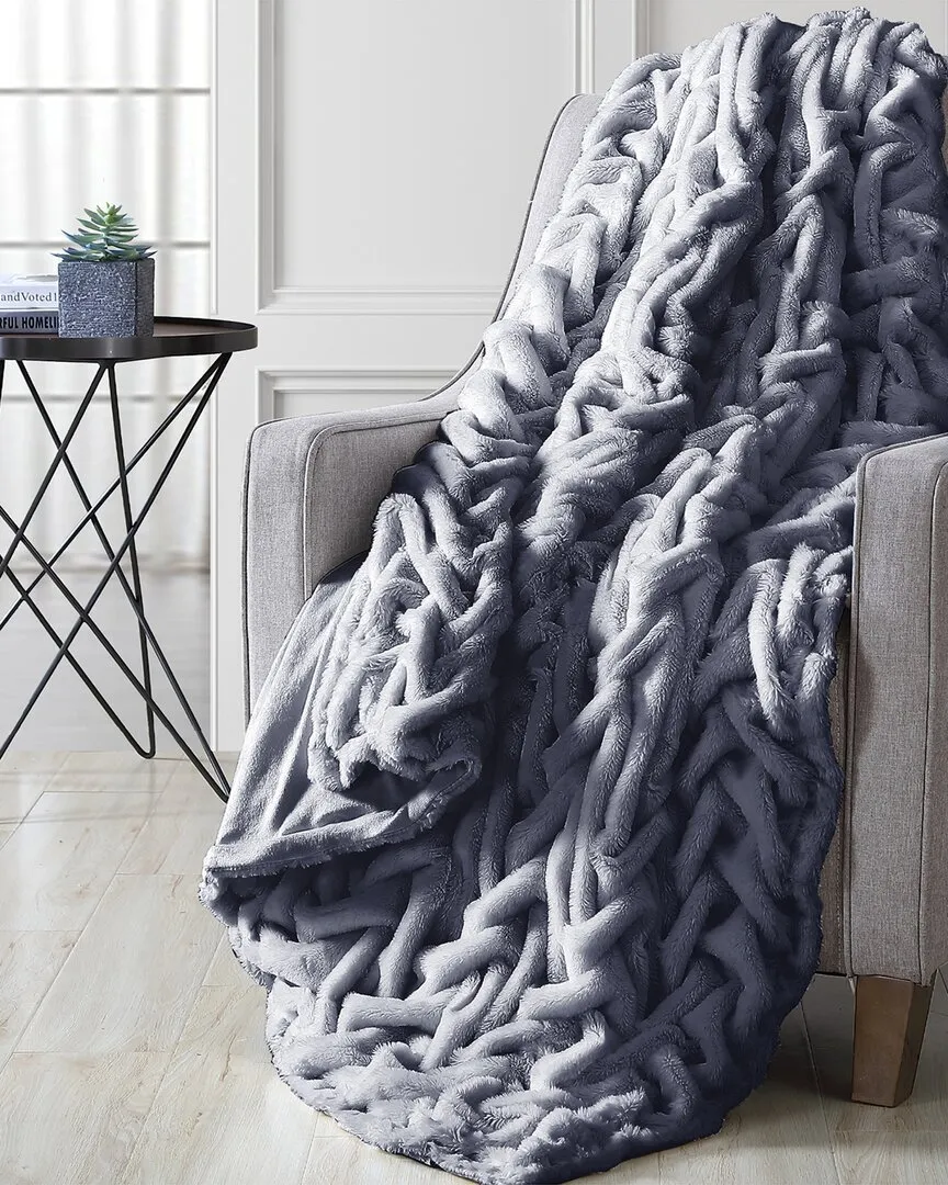 Braided Faux Fur Throw - Grey, Microfiber image