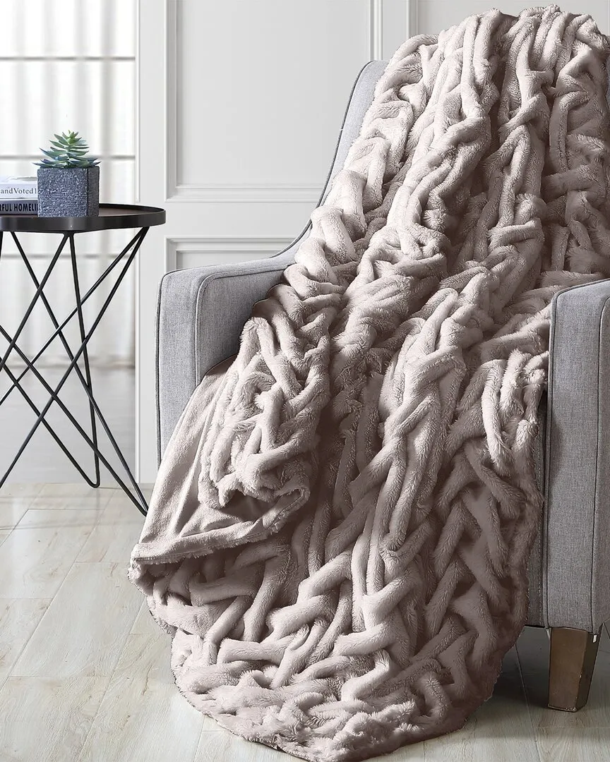 Braided Faux Fur Throw - Tan, Microfiber