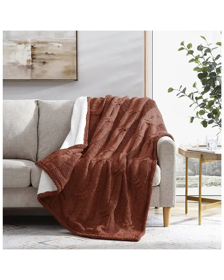 Cable Knit Sherpa Throw - Nutmeg image