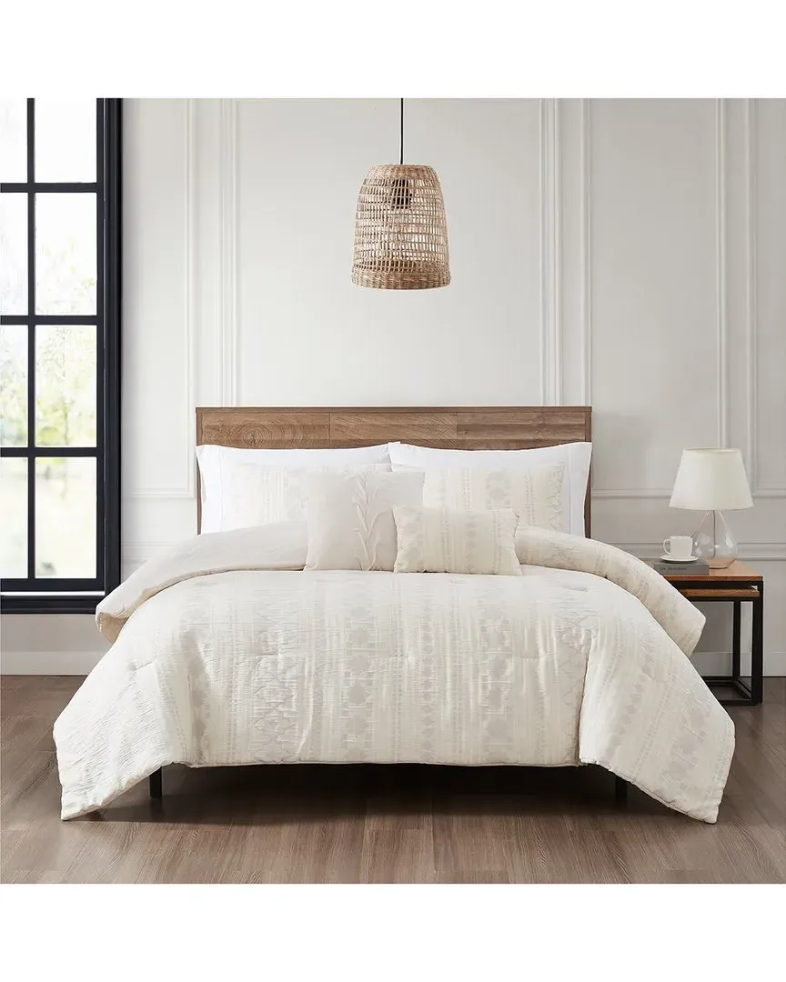 Marcy Jacquard Comforter Set - White, Microfiber