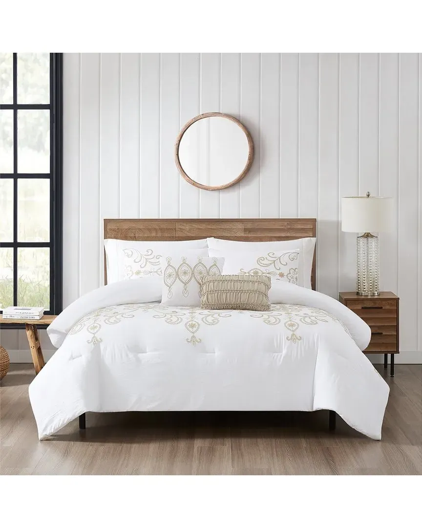 Sabrina Jacquard Comforter Set - White, Microfiber