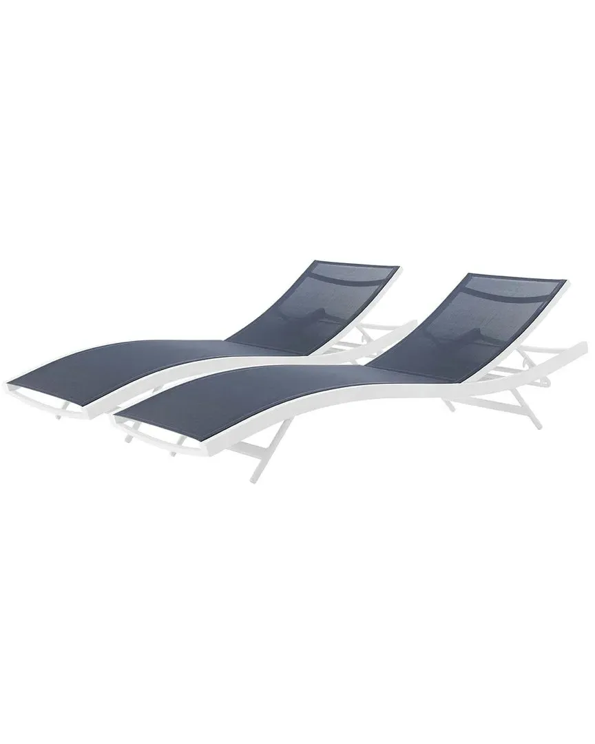 Glimpse Outdoor Patio Mesh Chaise Lounge Set of 2 - Navy White