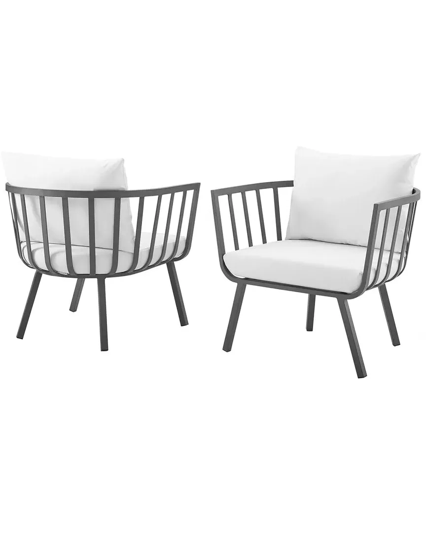 Riverside Outdoor Patio Armchair Set of 2 - White, Aluminum