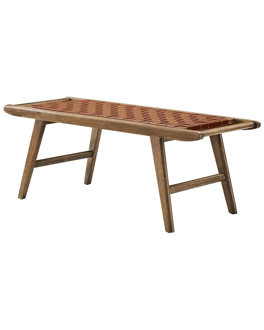 Saoirse 47in Faux Leather Wood Bench - Brown, Rubberwood image