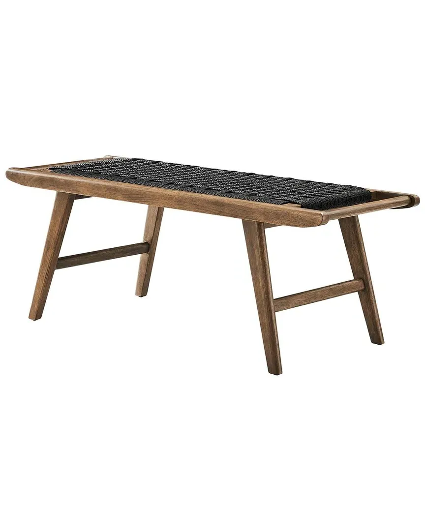 Saoirse 47in Woven Rope Wood Bench - Brown, Rubberwood