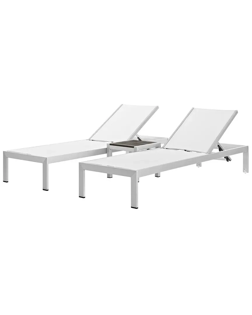 Shore 3-Piece Chaise Lounge Set - Silver White, Aluminum