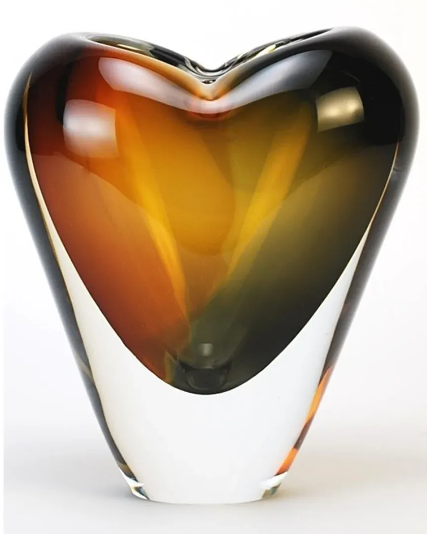 Glass Heart Vase - Amber Smoke