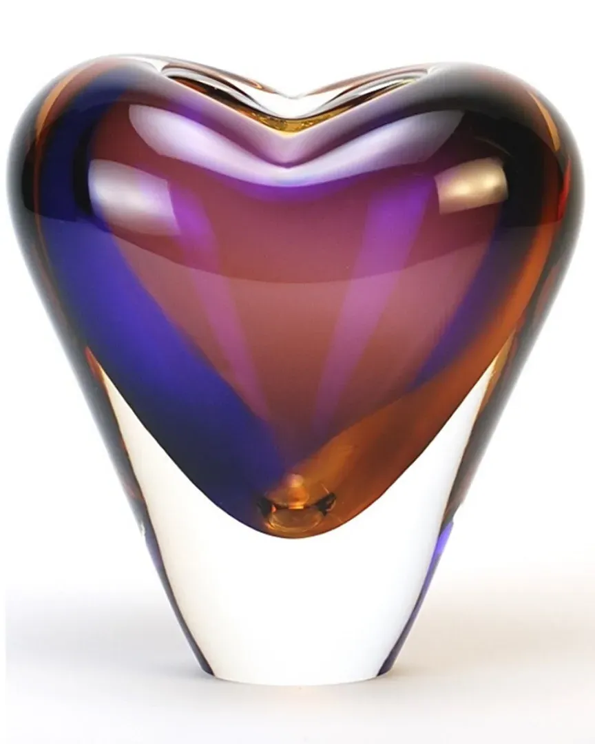 Glass Heart Vase - Topaz Amethyst, Lead Crystal