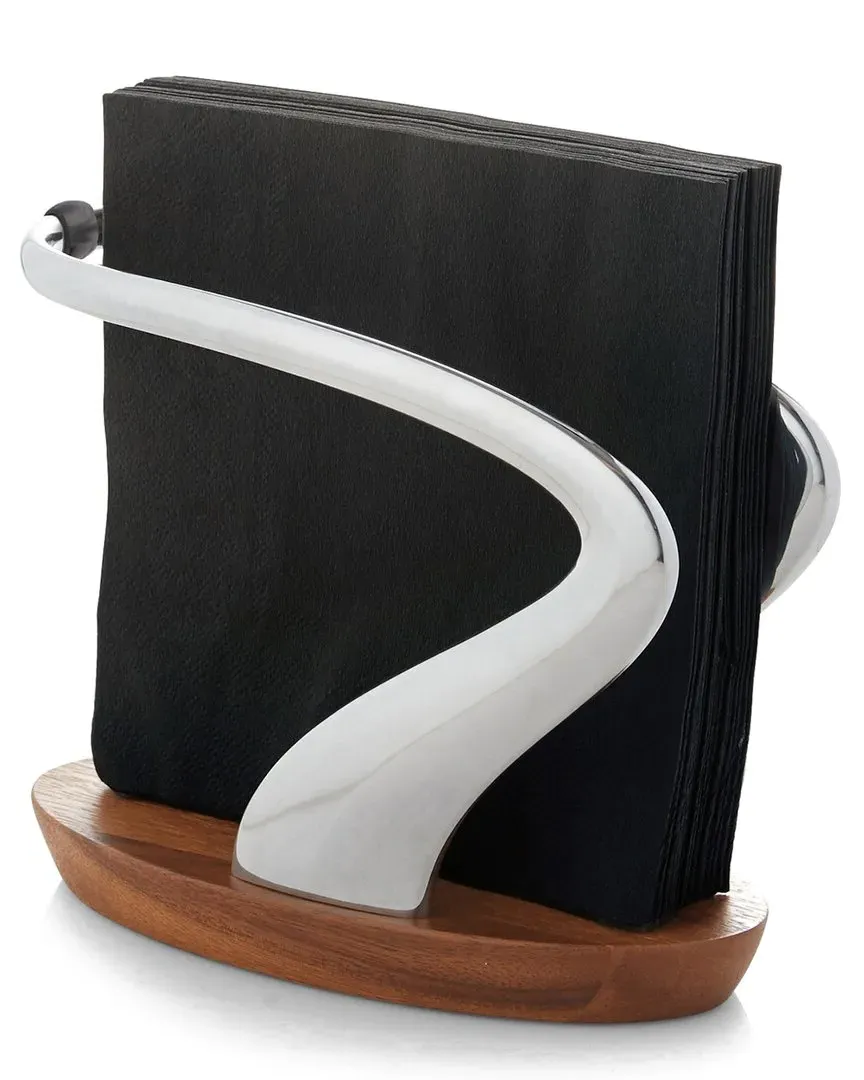 Lupo Napkin Holder - Silver, Acacia Wood image