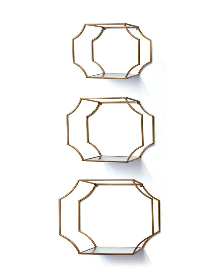 Hudson Set of 3 Mirrored Wall Shelves - Antique Gold, Brass image
