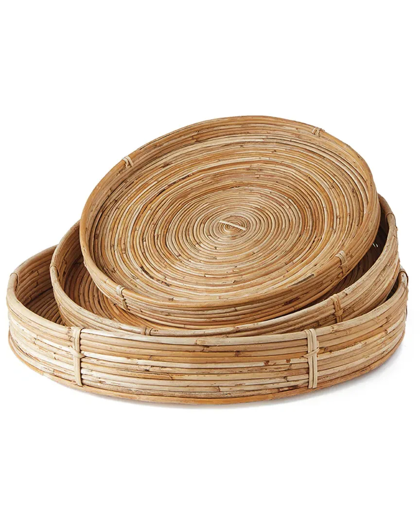Set of 3 Round Trays - Natural, Rattan Cane image