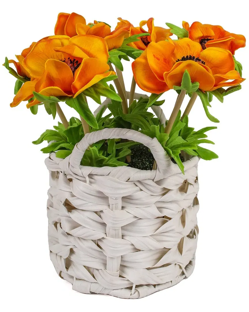 10In Anemone Flower Bouquet in White Basket - Orange image