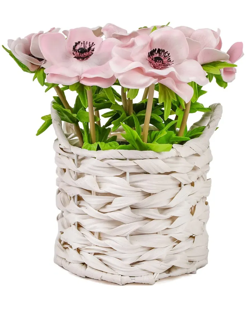 10In Anemone Flower Bouquet in White Basket - Pink