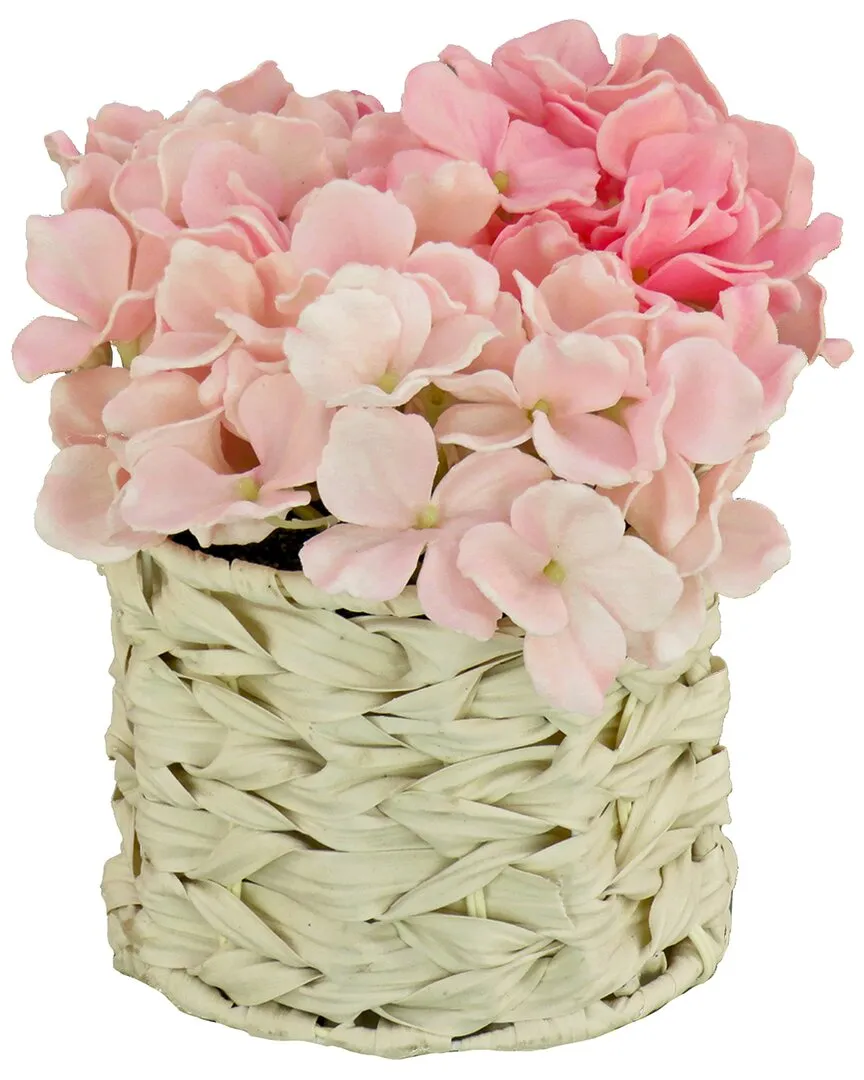 10In Hydrangea Bouquet in White Basket - Light Pink
