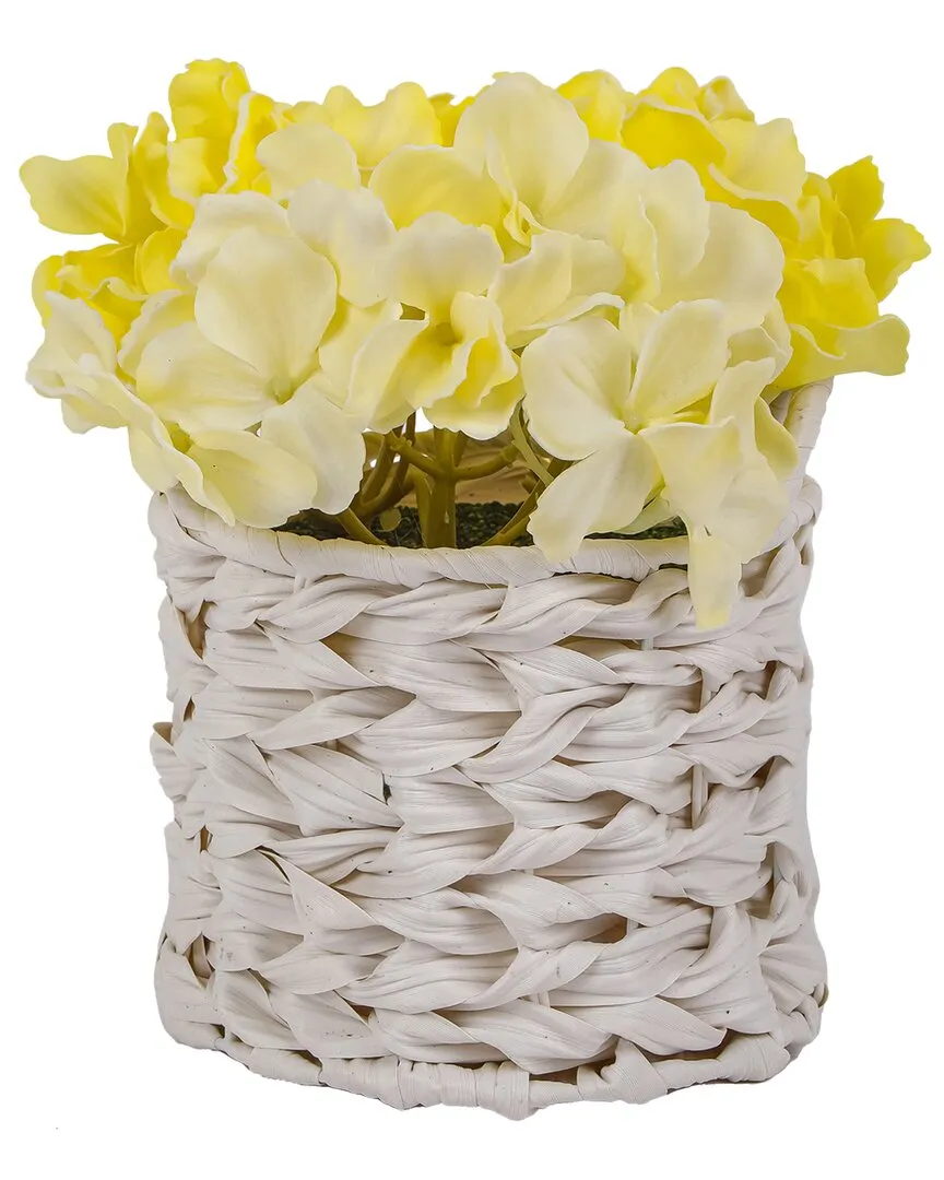 10In Hydrangea Bouquet in White Basket - Light Yellow