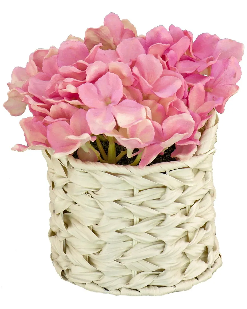 10In Hydrangea Bouquet in White Basket - Mixed Mauve