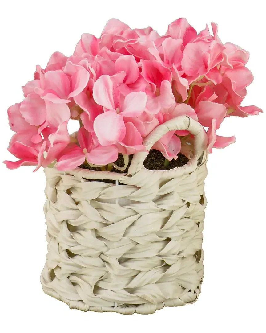 10In Hydrangea Bouquet in White Basket - Pink
