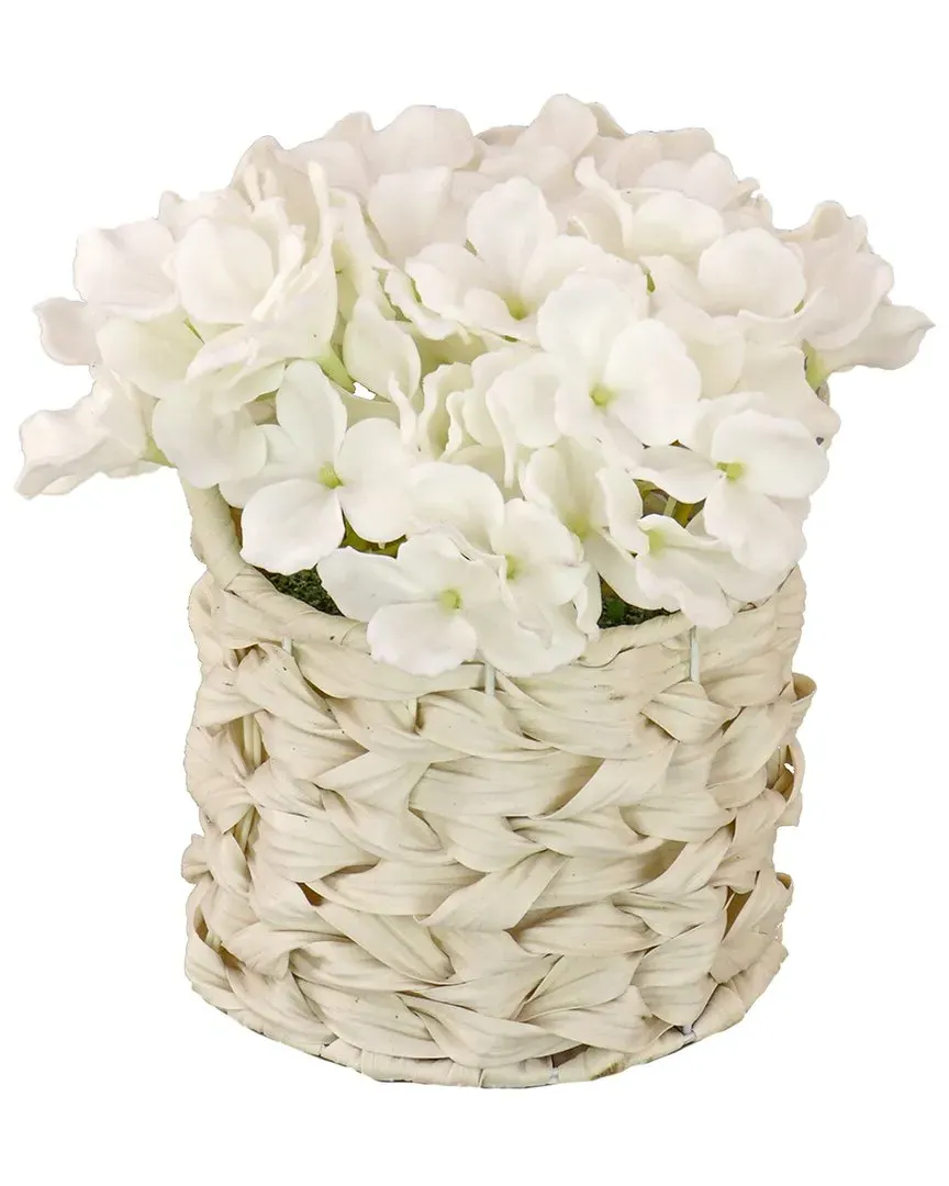 10In Hydrangea Bouquet in White Basket - White